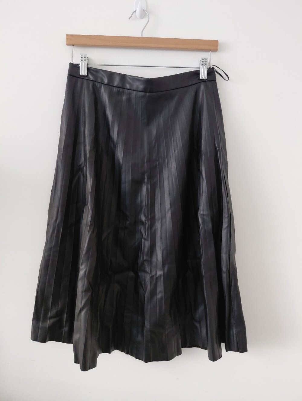Black Pleated Faux Leather A-Line Skirt - Women
